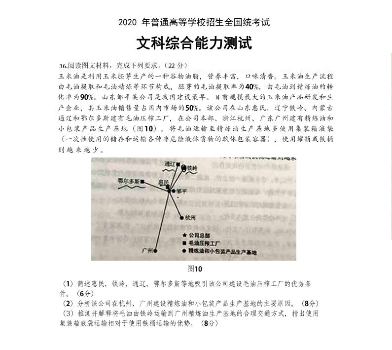 山東三星集團玉米油登上了2020全國高考卷！這道題你會怎么答？